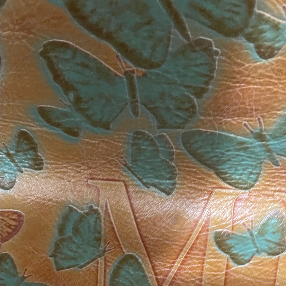 Butterfly Embossed Tan and Green Handbag - Picture 14 of 16